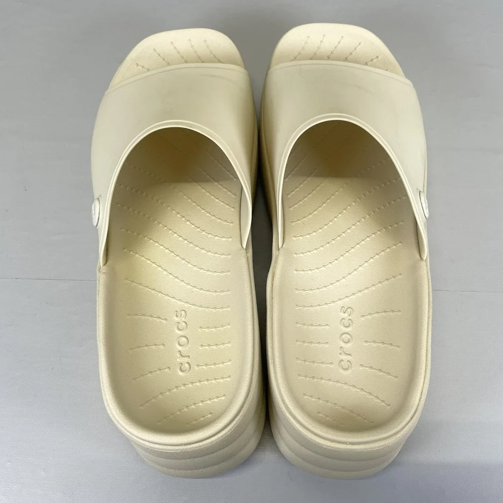 Crocs Skyline Slides Womens Size 7 Cream Platform Wedge Sandals Slip On Shoes